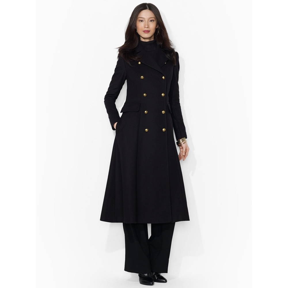 Ralph Lauren double breasted military maxi coat in black
